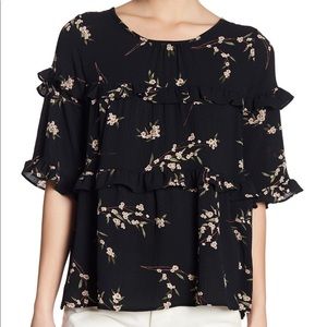 NWT Pleione black ruffled babydoll blouse